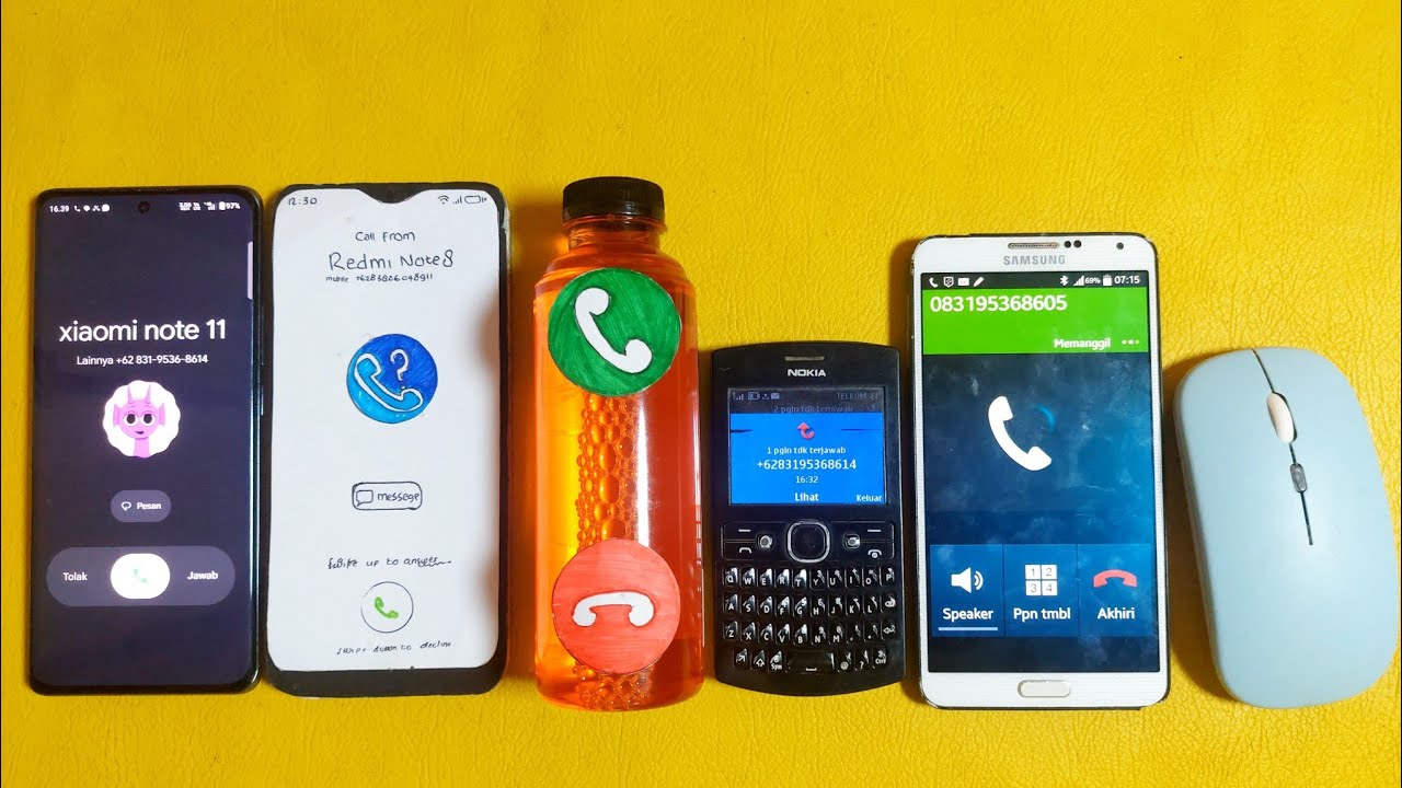 Galaxy Note 3 + Mouse Calling On OPPO Reno 11, Xiaomi Note 8, Bottle Phone, Nokia asha