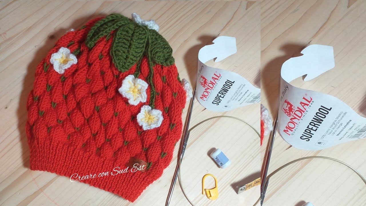 cappello Fragola\ cappello sfizioso ai ferri bimba