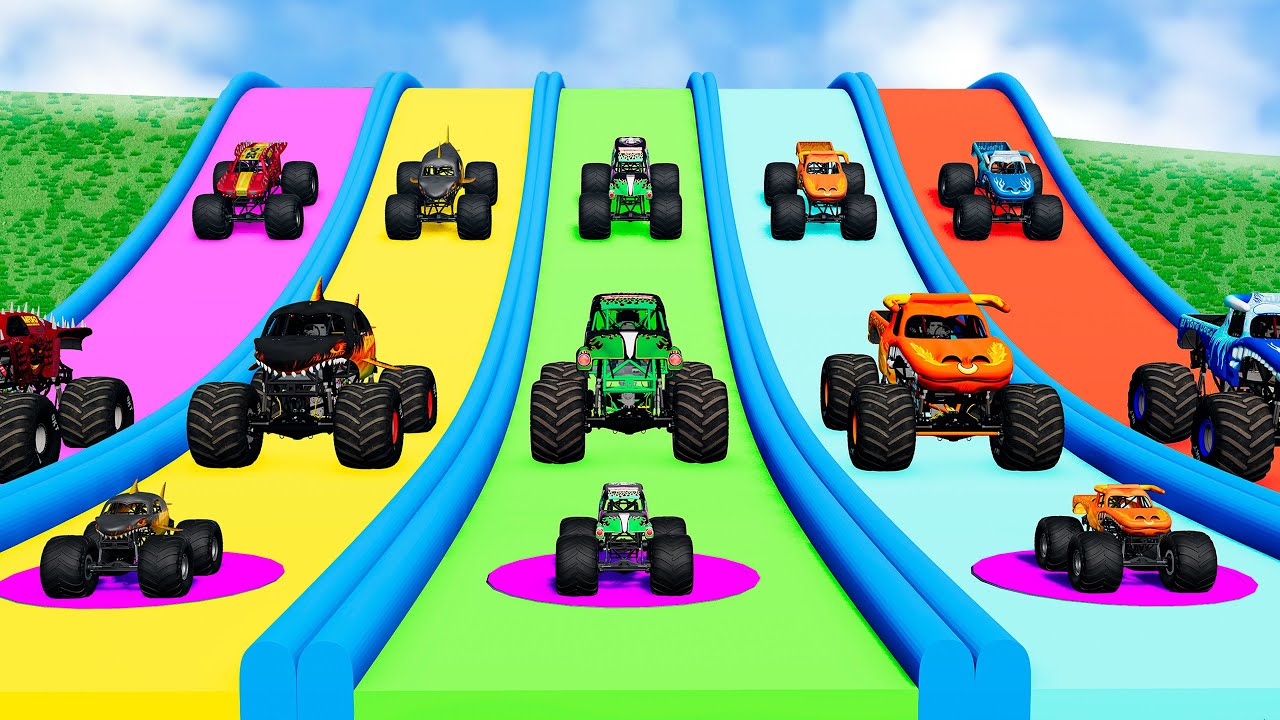 10 Monster Truck From COLORFUL BOXES - Monster Trucks Crashes
