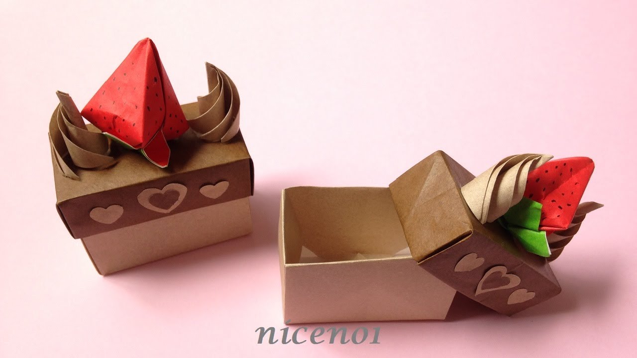 折り紙 チョコレートケーキの箱 折り方 Origami Chocolate Cake box tutorial（niceno1）