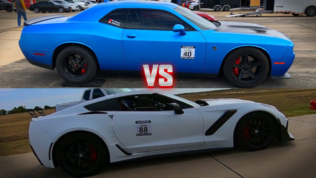 Hellcat vs 2019 ZR1 Corvette Standing Half Mile Drag Race Kansas Airstrip Attack 2022 1/2 Mile