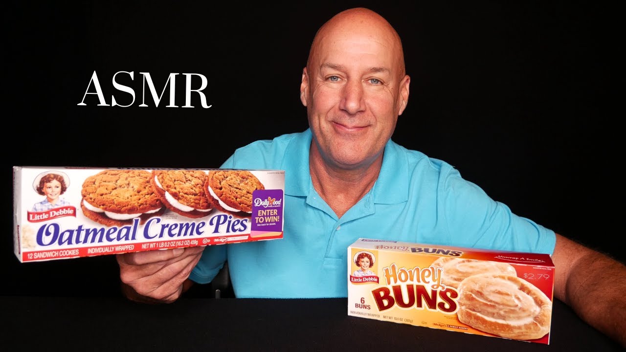 ASMR: LITTLE DEBBIE FAVORITES~OATMEAL CREME PIES AND HONEY BUNS (EATING SOUNDS) SOFT SPOKEN