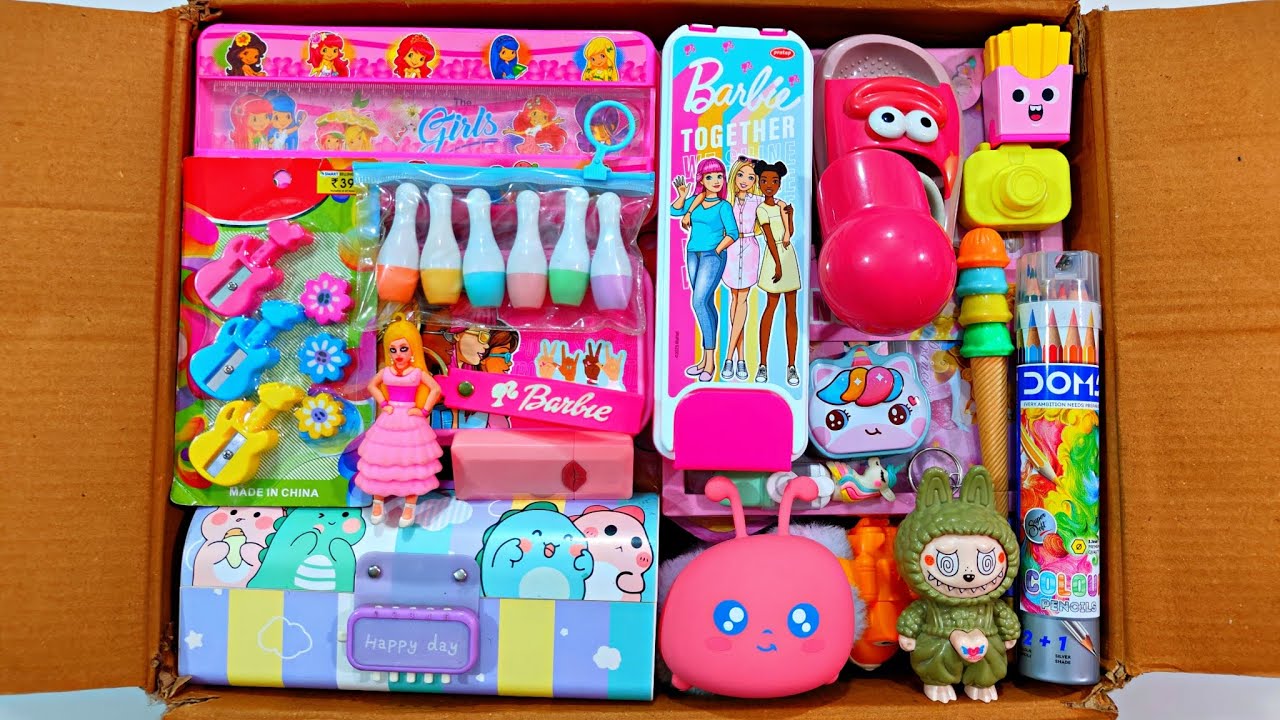 Unboxing Showing Cute🥰 Stationery 📚, School Supplies, Pencil box, Pouch, Sharpener, Eraser, Geometry