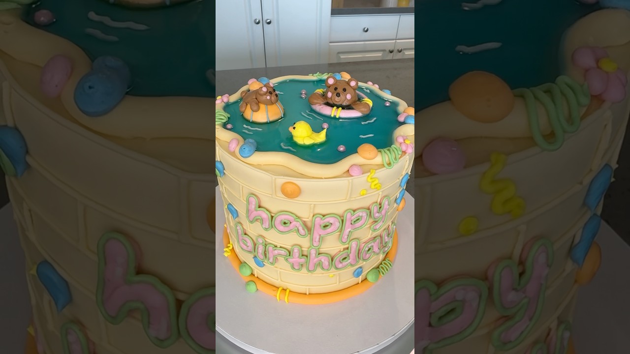 The Ultimate Jello Pool Party Cake! ☀️🦩 #cake #cakedecorating #poolparty
