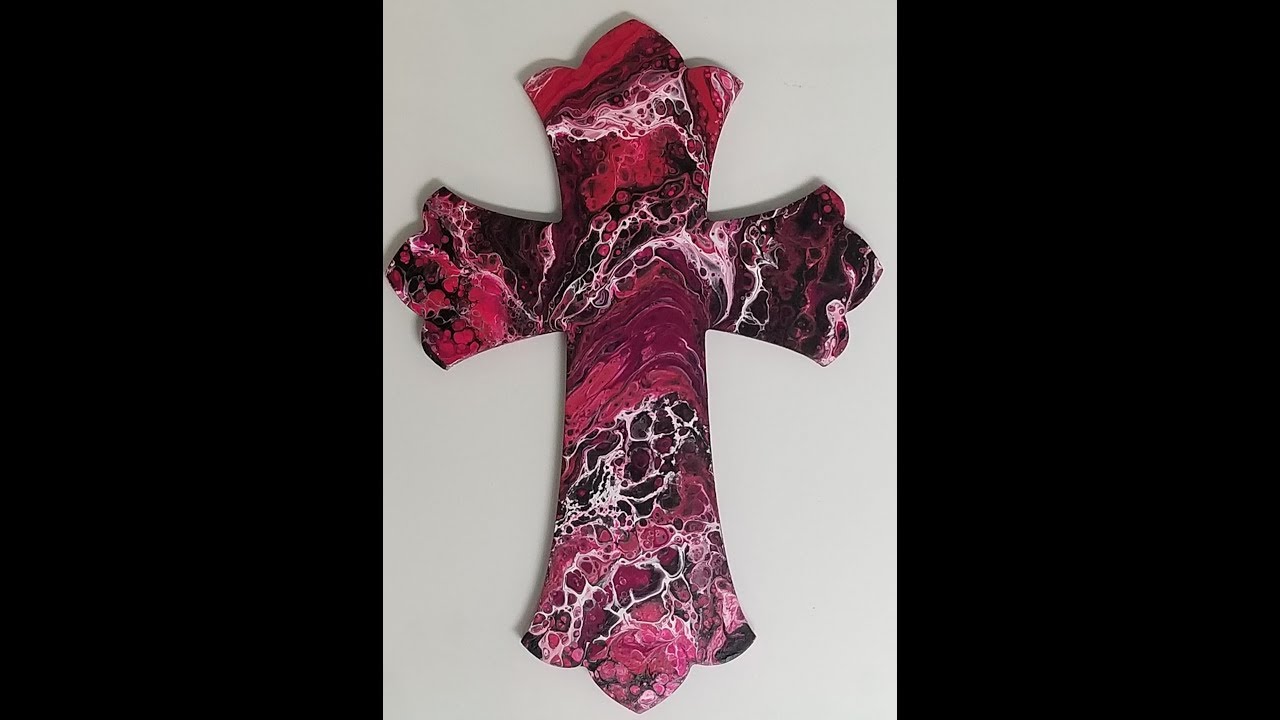 (319) ROSE WOODEN CROSS Acrylic Dirty Pour with Sandra Lett 052719