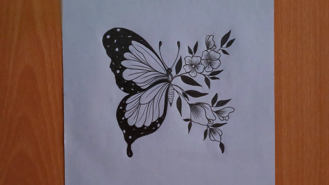 How to draw butterfly. flowers with butterfly. step by step for beginners.#maabdrawings.