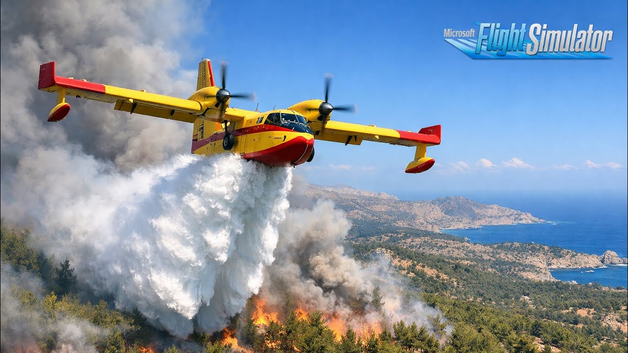 🇬🇷 HERAKLION (CRETE) | FULL FLIGHT | WATER SCOOPING TRAINING WITH STRONG WIND | MFS24