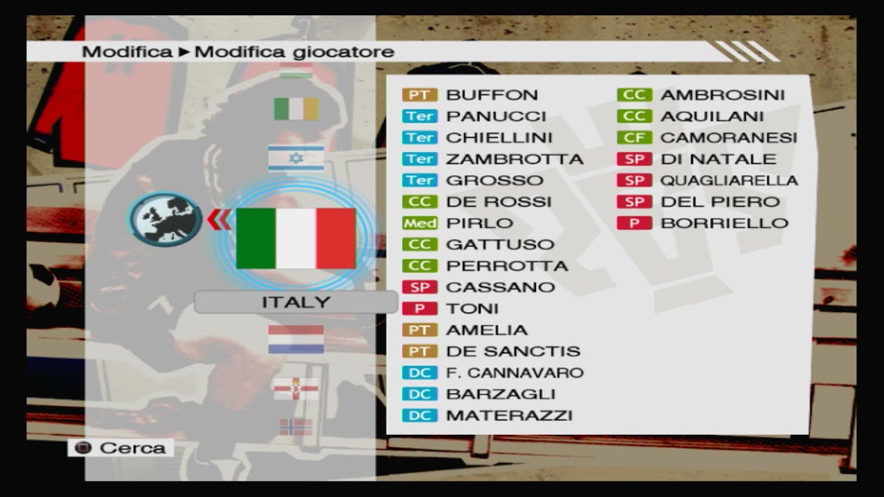 statistiche dei giocatori del italia su pro evolution soccer 2009