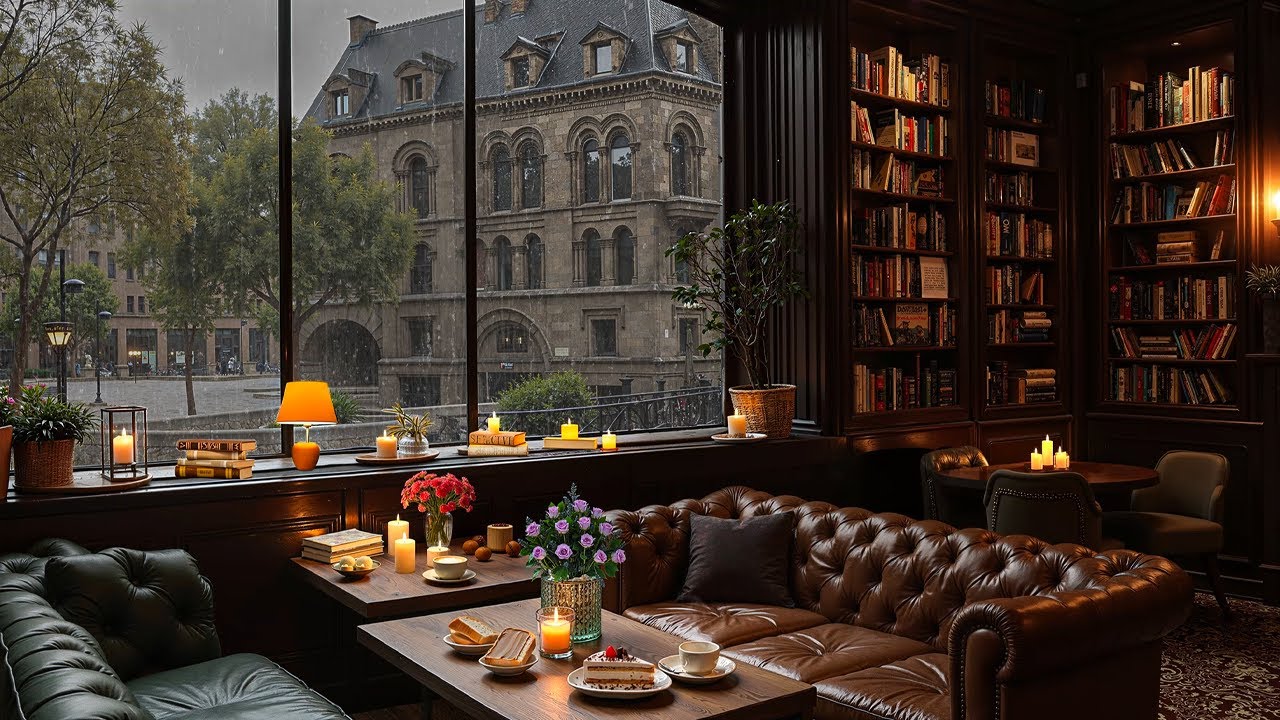 Relaxing Jazz Music ☕ Cozy Night Jazz Instrumental with Rain Sounds at Coffee Shop Ambience for Work