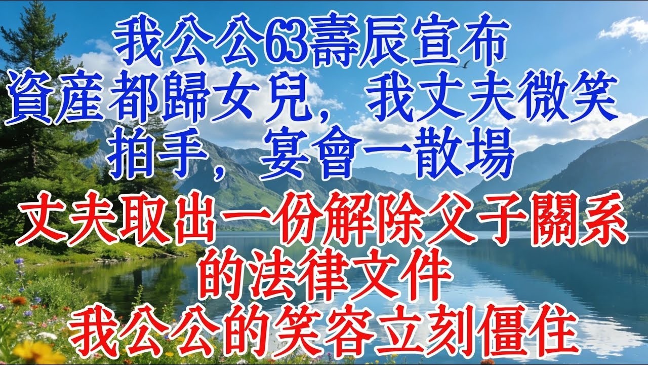 我公公63壽辰宣布資產都歸女兒，我丈夫微笑拍手，宴會一散場，丈夫取出一份解除父子關係的法律文件，我公公的笑容立刻僵住#婆媳 #故事