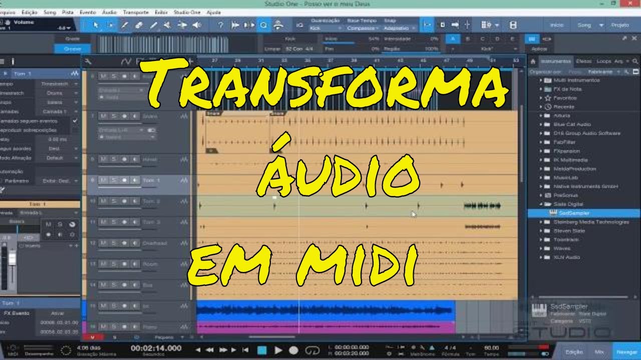 Transforma áudio em midi, alterar tempo do projeto e grupo no studio one