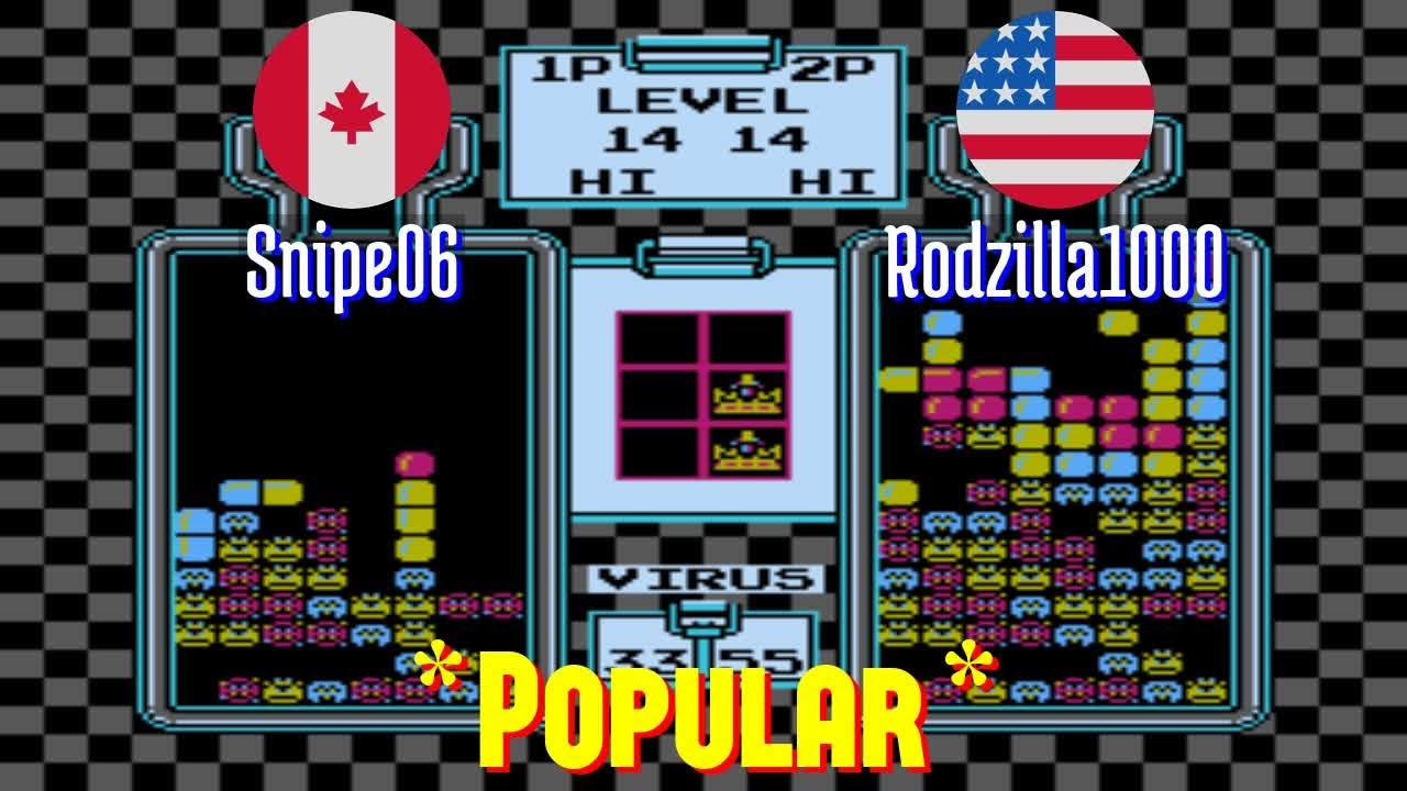 FT2 @nes_drmario: Snipe06 (CA) vs Rodzilla1000 (US) [Dr. Mario NES Fightcade] Feb 10