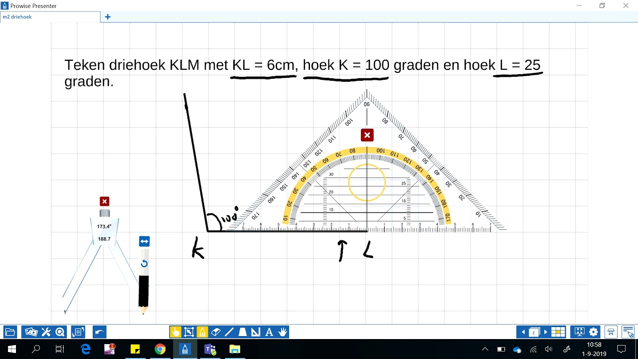 Driehoek tekenen met 1 zijde en 2 hoeken