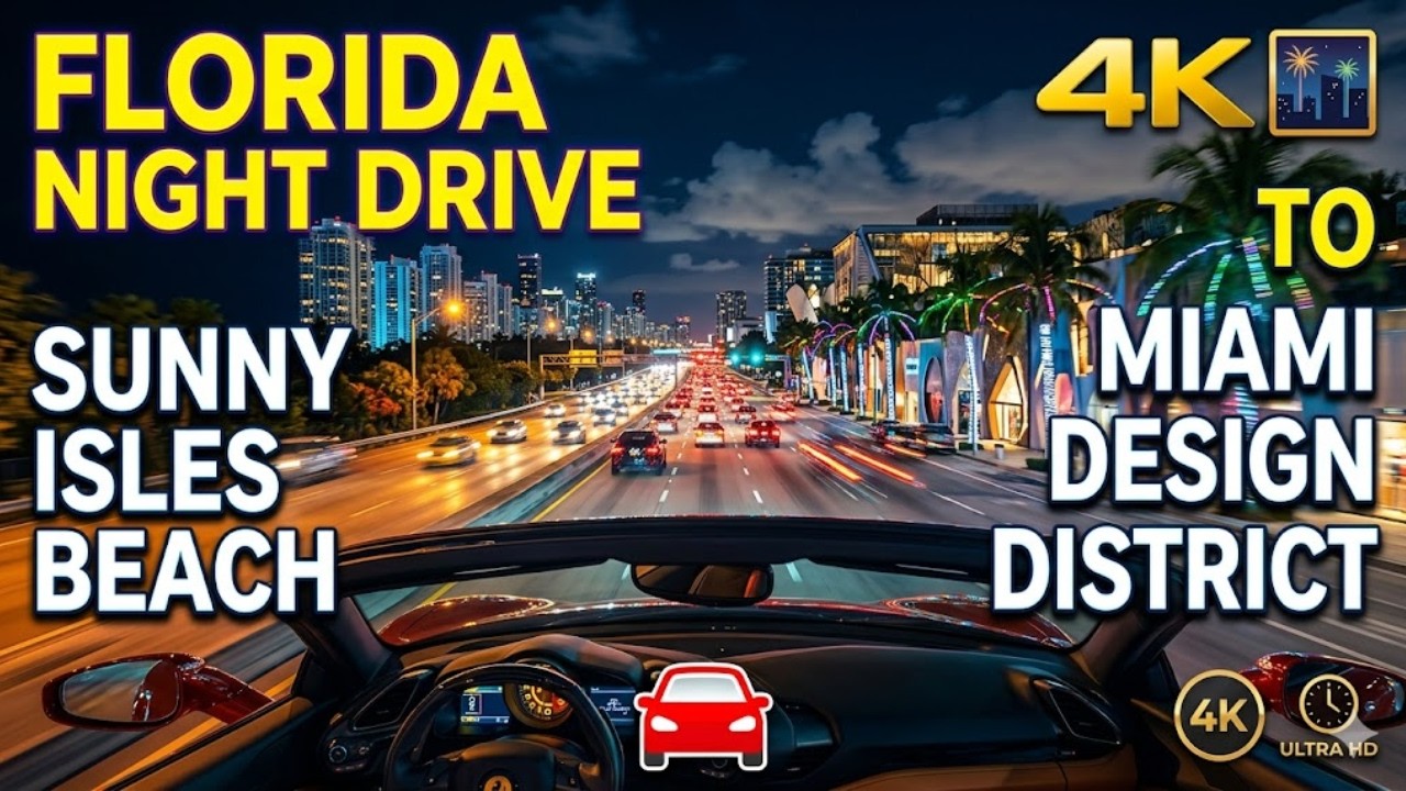 Florida Night Drive 4K 🌃 Sunny Isles Beach to Miami Design District 🚘