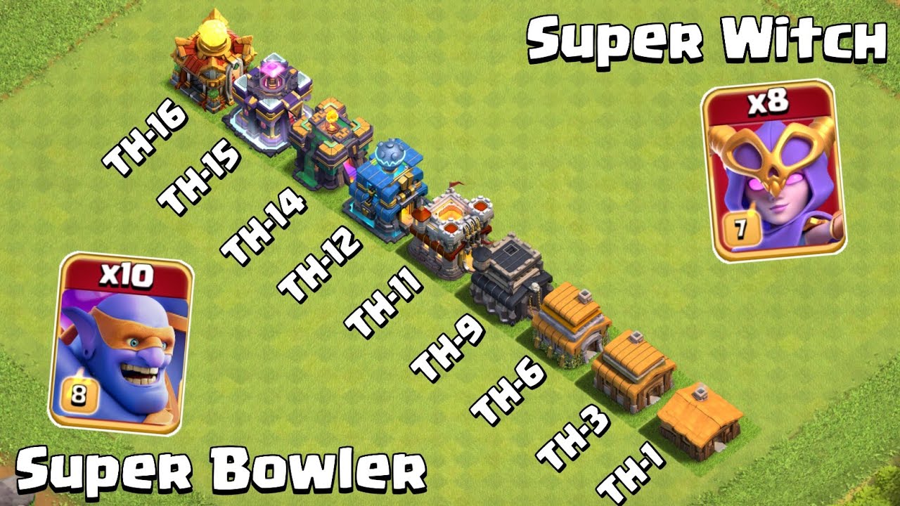 Super Witch vs Super Bowler vs Every Town Hall | Clash of Clans