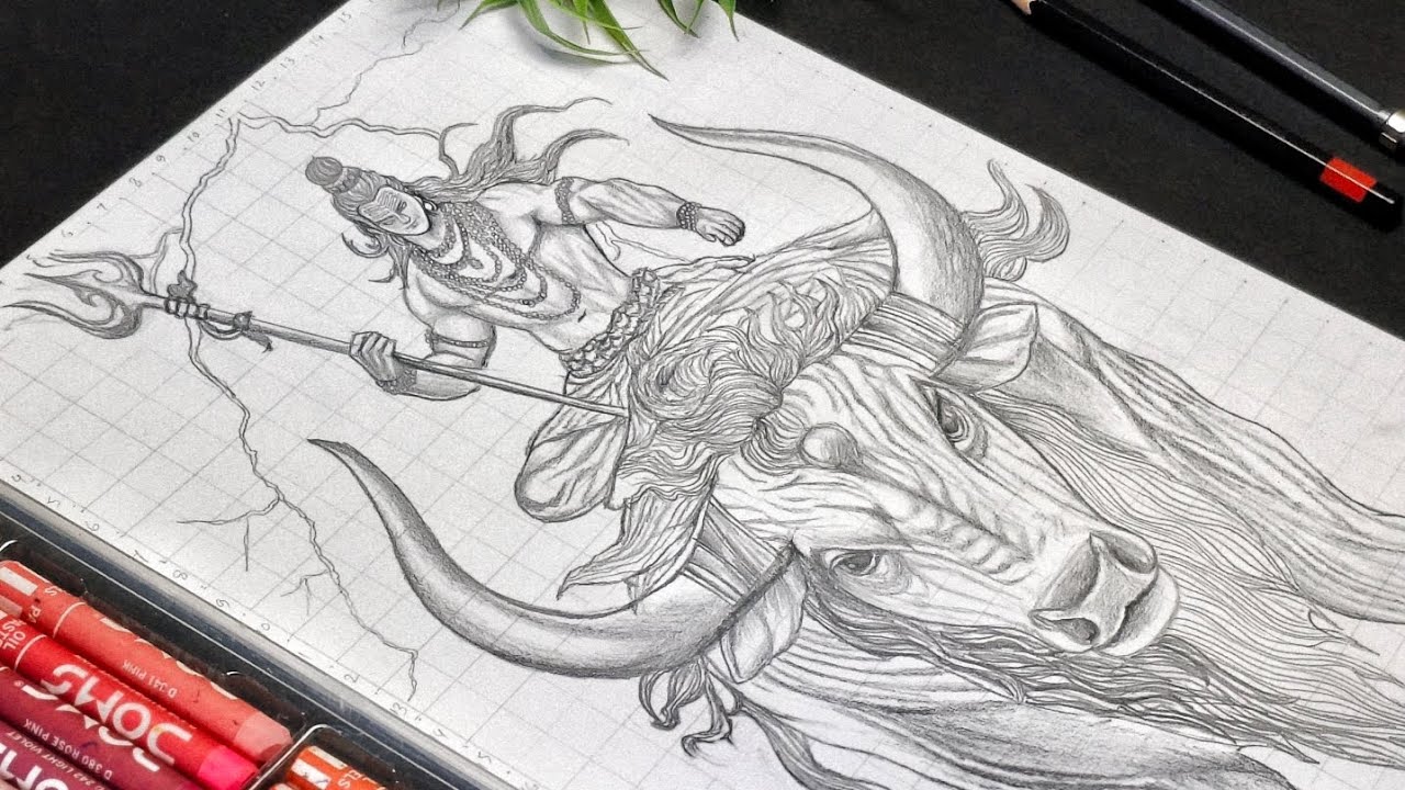 How to draw lord Shiva with Nandi Maharaj | Drawing Mahadev | Easy Mahadev Drawing Tutorial 🙏🔱