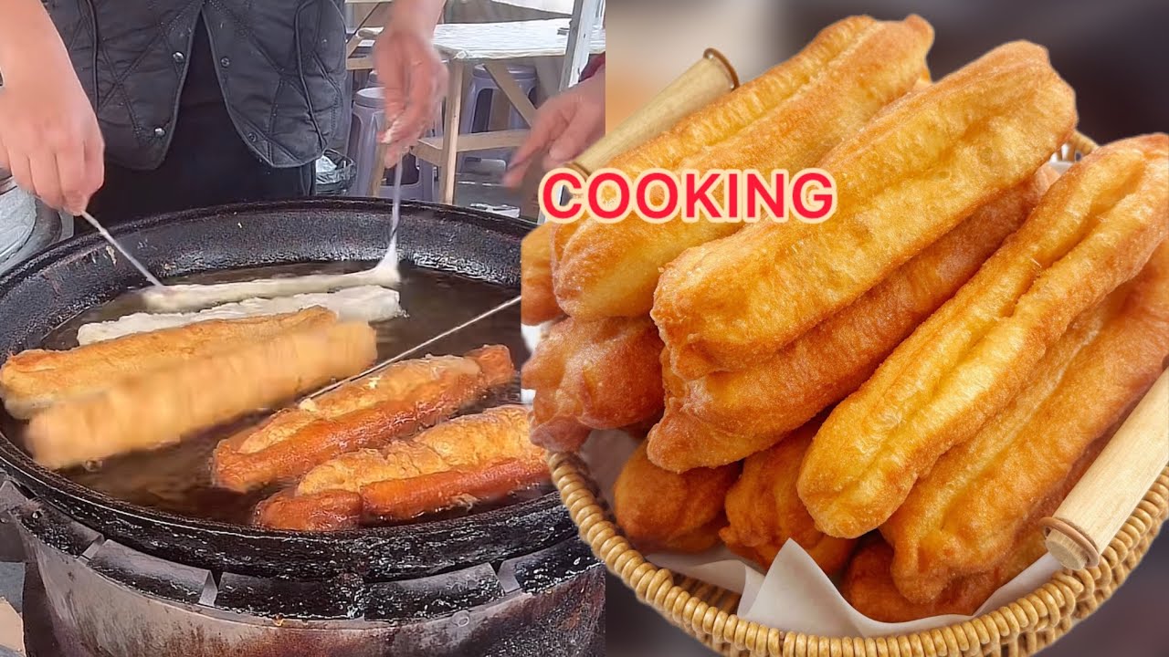 Cooking deep fried dough sticks, Chinese street food. #cooking #food