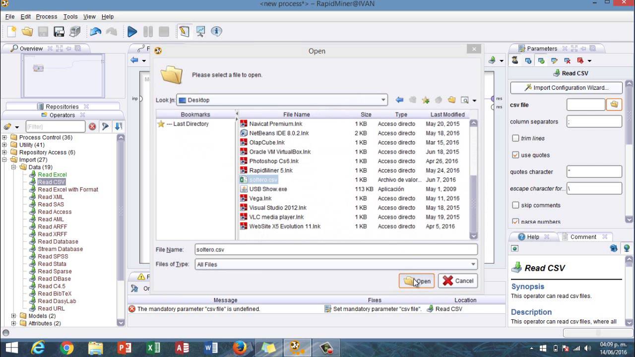 Árbol De Decisión Con Excel.csv En Rapidminer