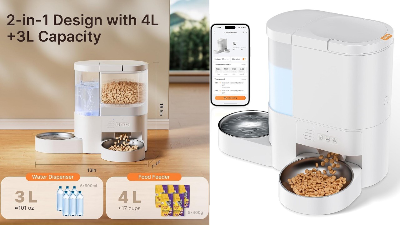 DUDUPET 2-in-1 Automatic Cat Feeder and Water with App Control for Kitten and Puppy