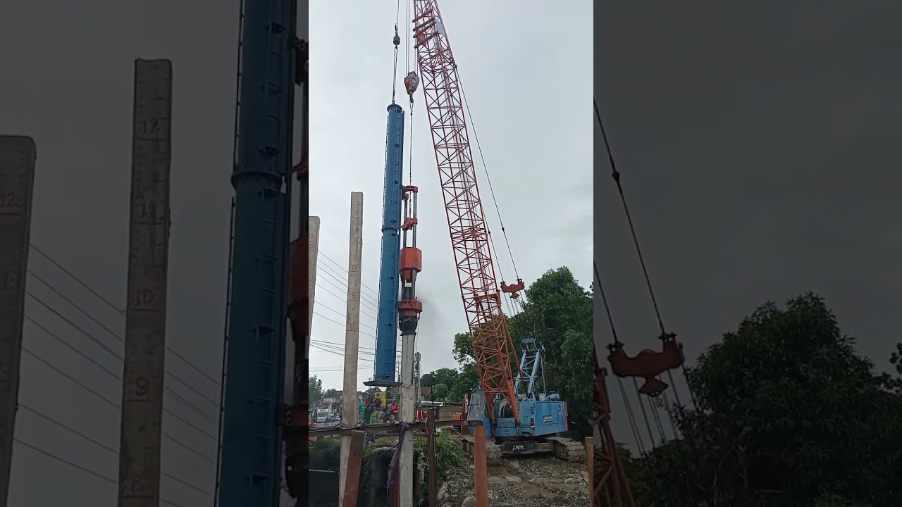 concrete pile driving using diesel hammer..