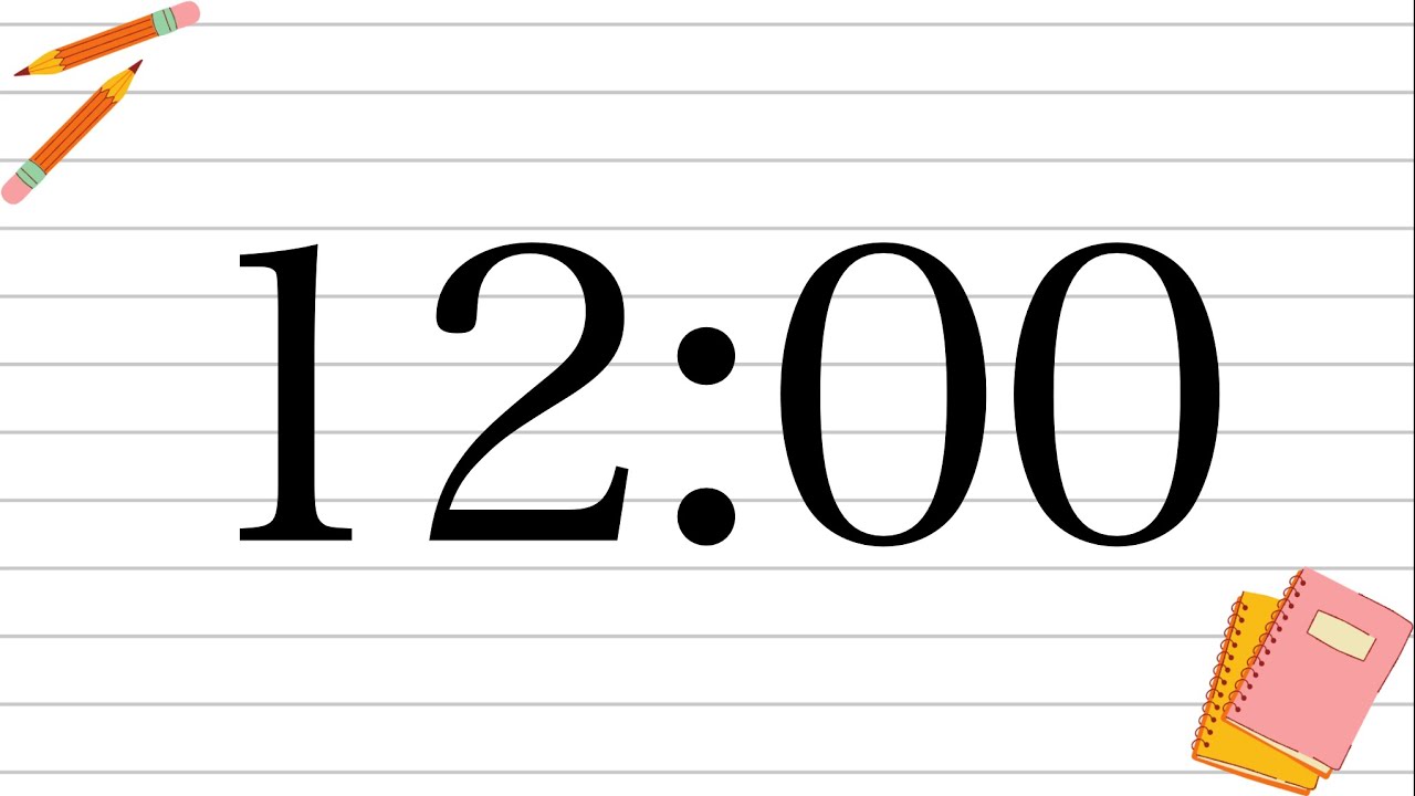 12 Minute Fun School Notebook Classroom Timer (No Music, Piano Alarm at End)
