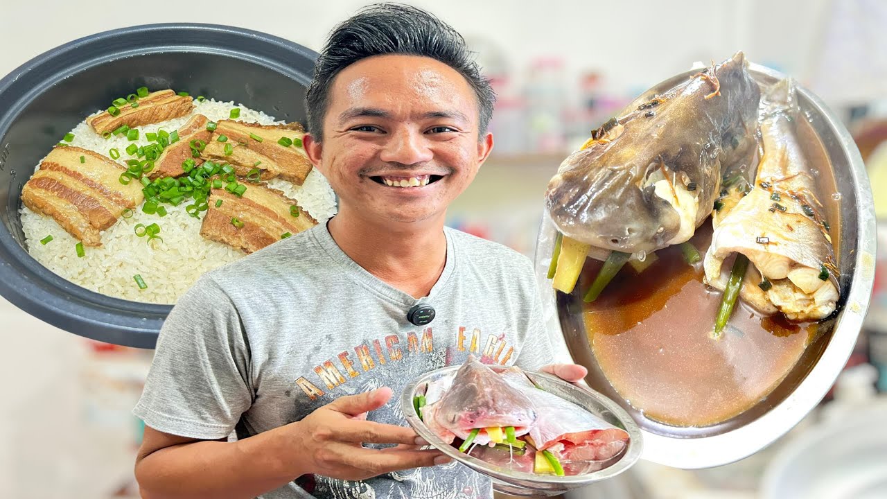 Menu Terbaik//Stewed Pork Rice Cooker + Ikan Labang Steam//
