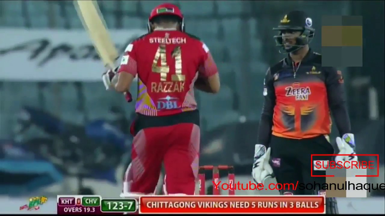 Mahammadullah Last Over 1 Run 3 Wickets Titans vs Vikings BPL 2016 Match 8   10Youtube com