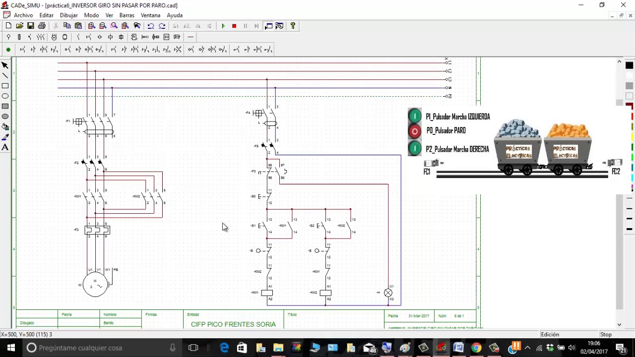 Practica_7 inversión de giro con paro por finales de carrera con Cade Simu V3