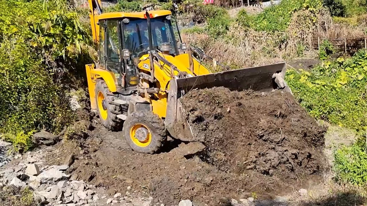 Finalizing hilly road and walking around the village-Jcb Backhoe