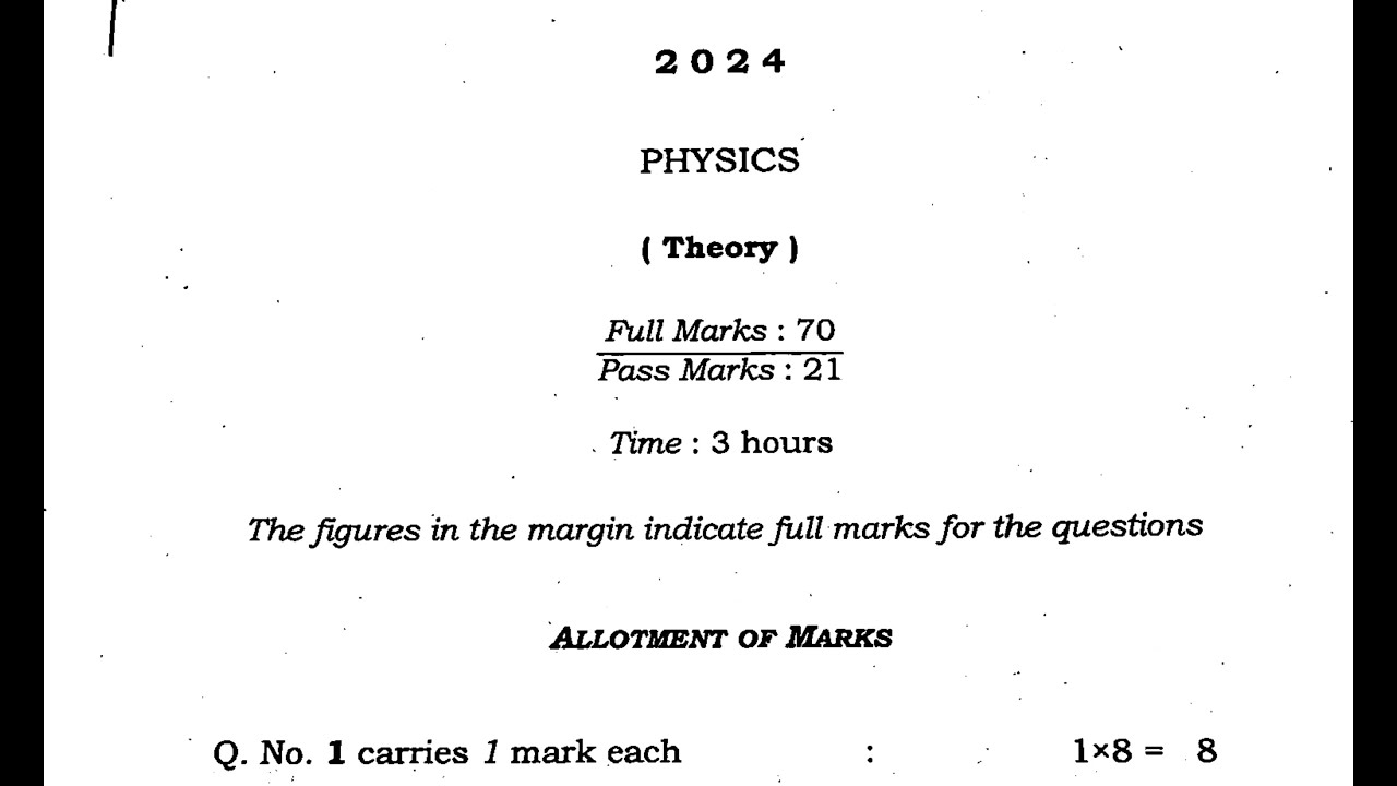 AHSEC Physics question paper for class 11 || HS final exam 2024  Physics question paper 1st year