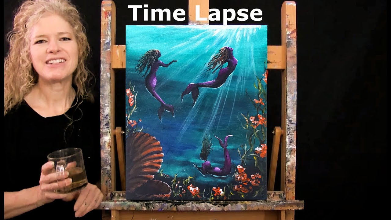 TIME LAPSE - Learn How to Paint MOONLIT MERMAIDS with Acrylic - Fun and Easy Step by Step Tutorial