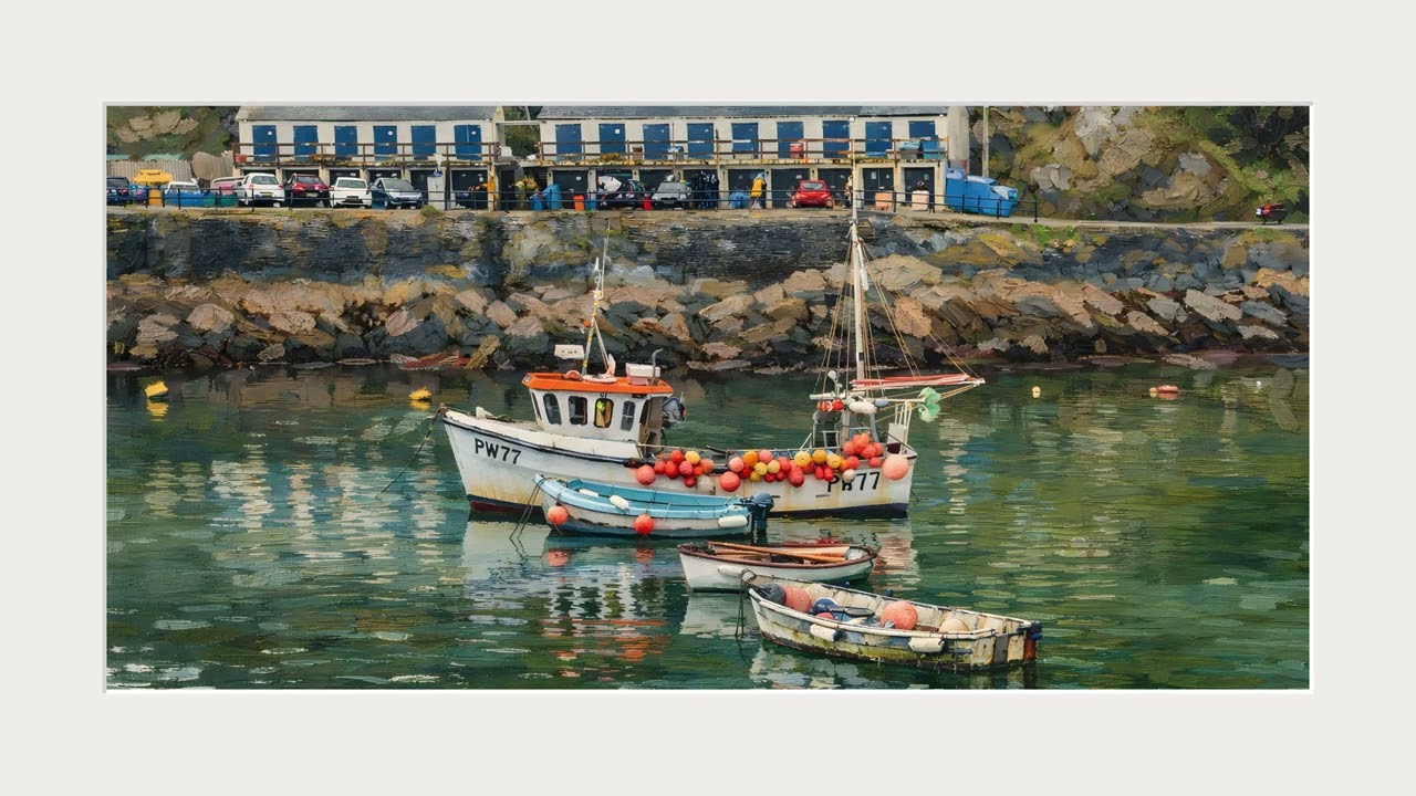 Traditional Cornish Harbour (White frame) | Gallery-Style Coastal Art