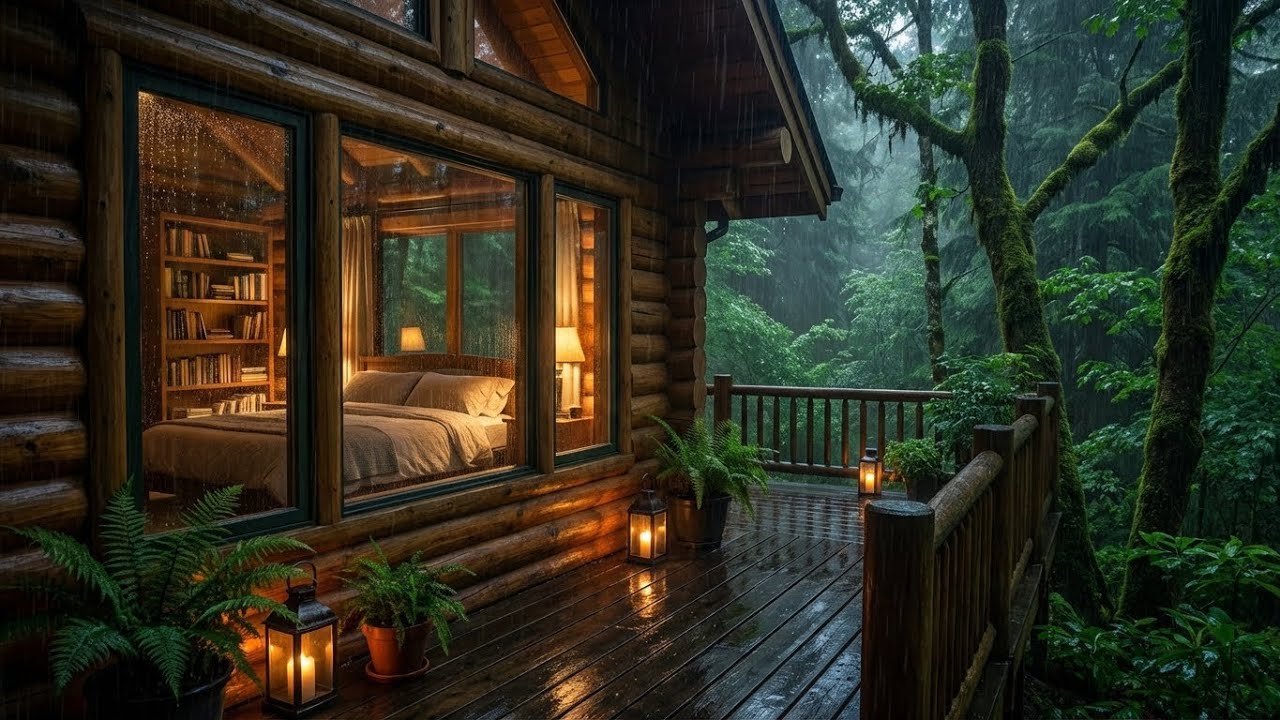 Mind Calm: Heavy Rain & Felt Piano at Cozy Cabin Deck for Deep Relaxation and Sleeping 💤