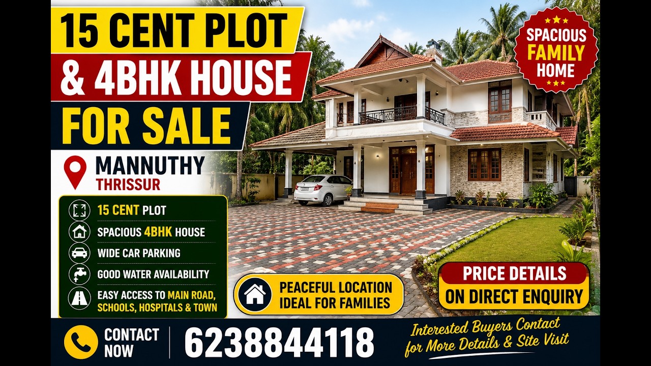 Mannuthy 15 cent plot and 4 bhk house for sale if you want to know the price contact 7559072471 ￼
