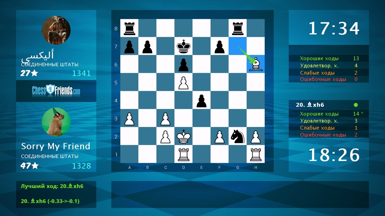 Анализ шахматной партии: Sorry My Friend - أليكسي, 0.5-0.5 (по ChessFriends.com)