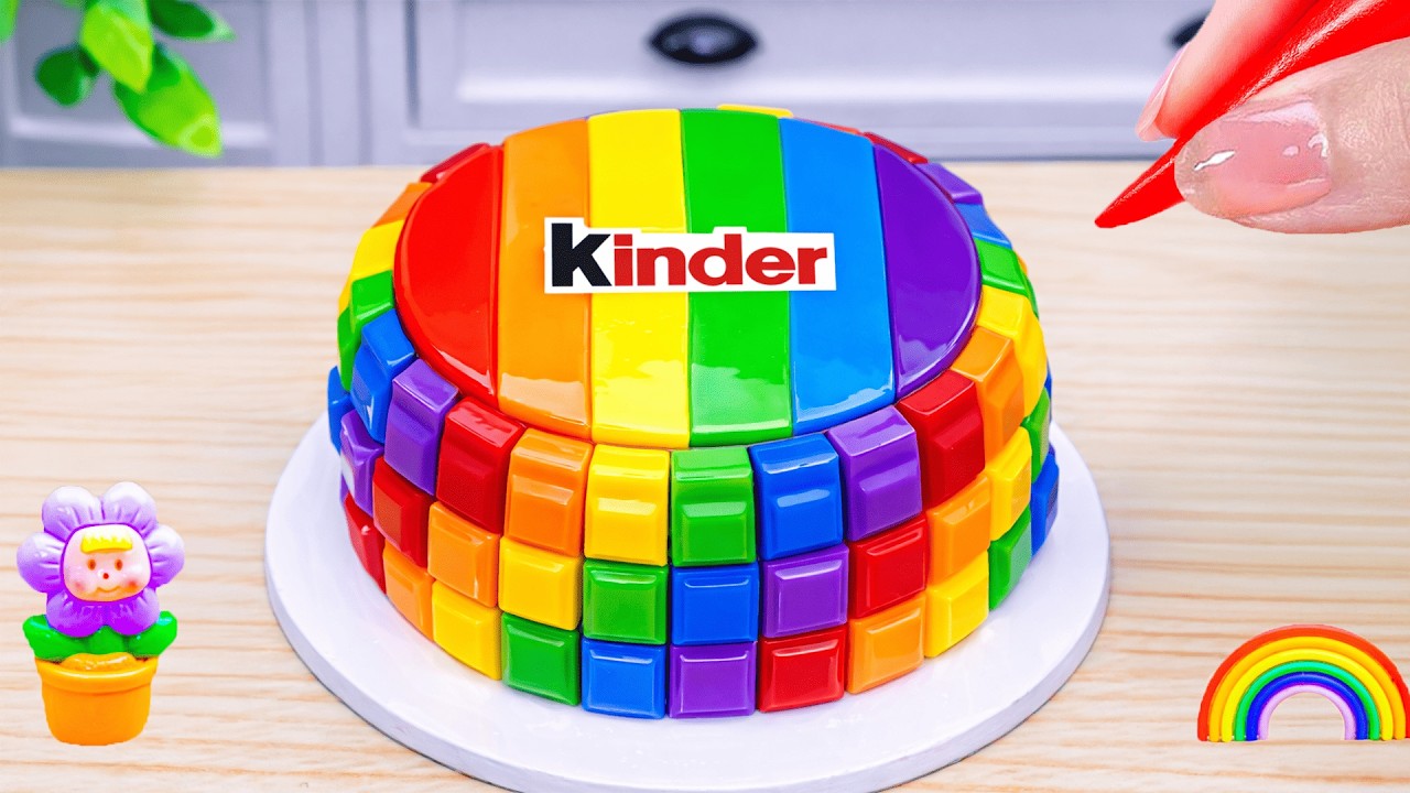 How to Make Rainbow Cake Recipe With Chocolate | Mini Rainbow Kinder Cake Easy Repice