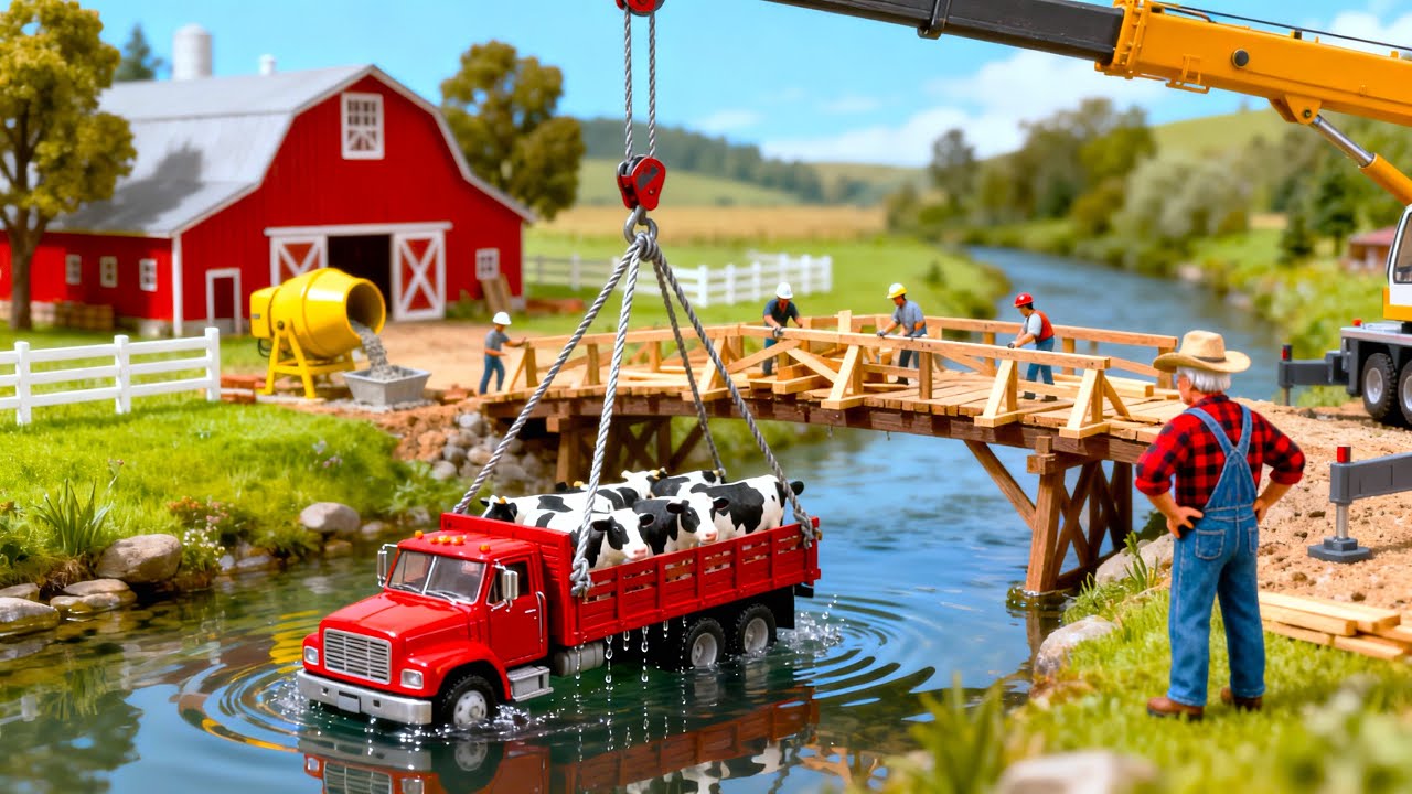 Rescue Dairy Cows Truck 🐄 Repairing the Collapsed Farm Barn Bridge