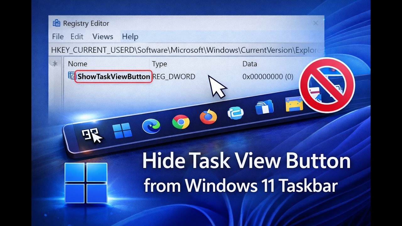 How to Hide Task View Button from Windows 11 Taskbar (Registry Editor) | GearUpWindows Tutorial
