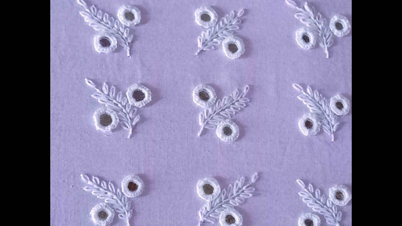 Whitework embroidery allover mirror work embroidery for  kurties, sarees, blouses/Hand embroidery.