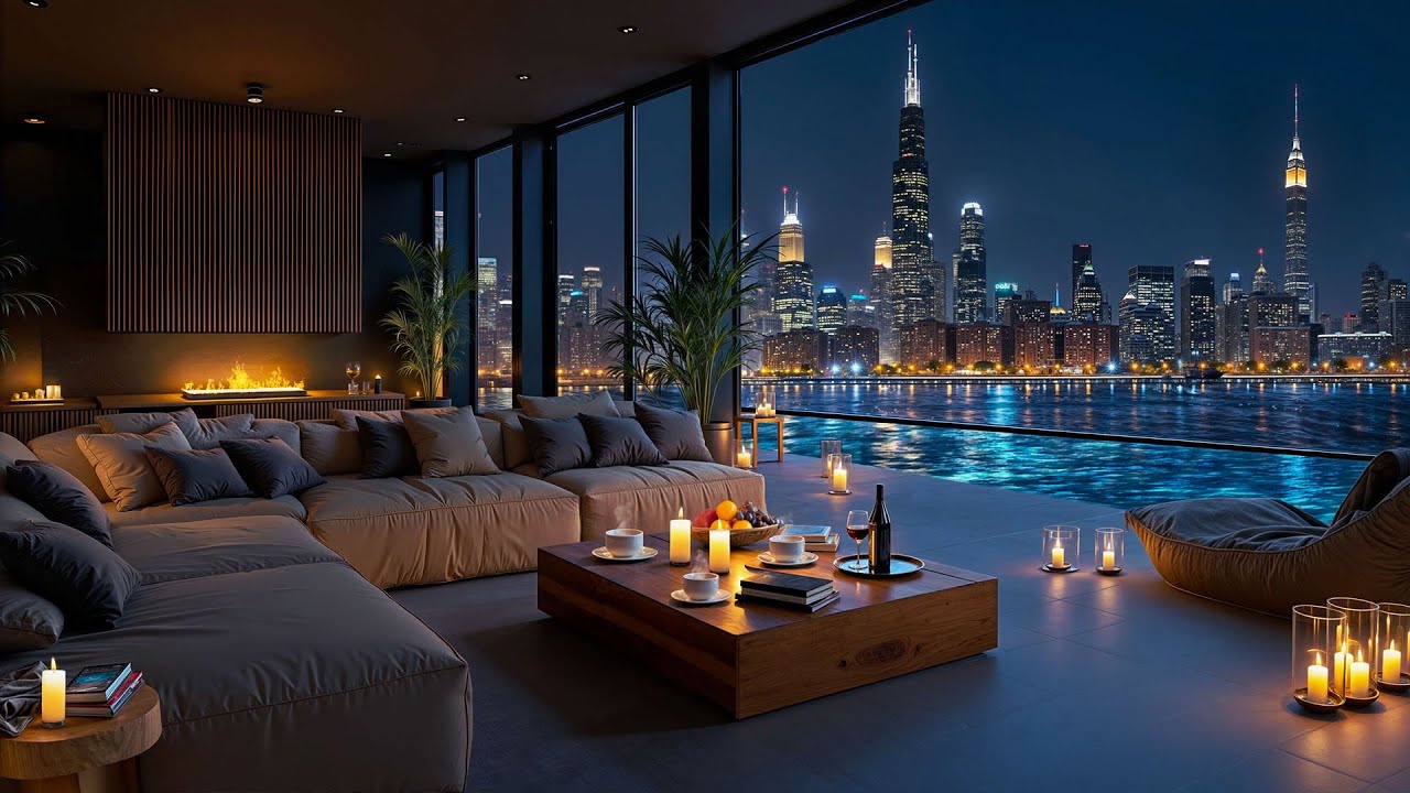 4K Urban Elegance in Luxury Apartment | Gentle Jazz Music to Deep Relaxation & Sleep