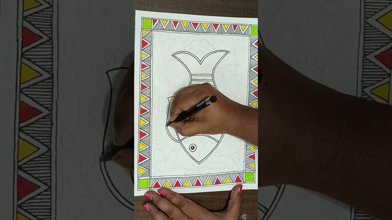 madhubani fish drawing 😍😍 #shorts #drawing #madhubani