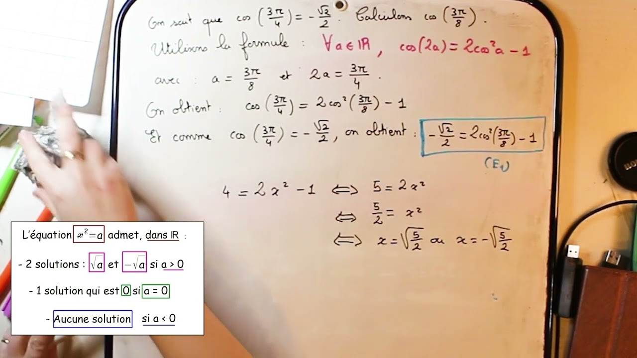 Calculs des valeurs exactes du cosinus, du sinus et de la tangente de l'angle 3pi/8.