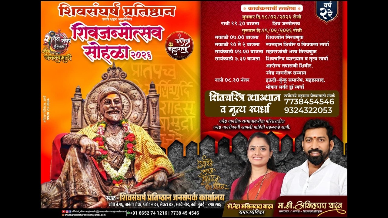 शिवसंघर्ष प्रतिष्ठान उलवे शहर आयोजित ॥शिवजन्मोत्सव सोहळा-२०२६॥  शिवचरित्र व्याख्यान व नृत्य स्पर्धा