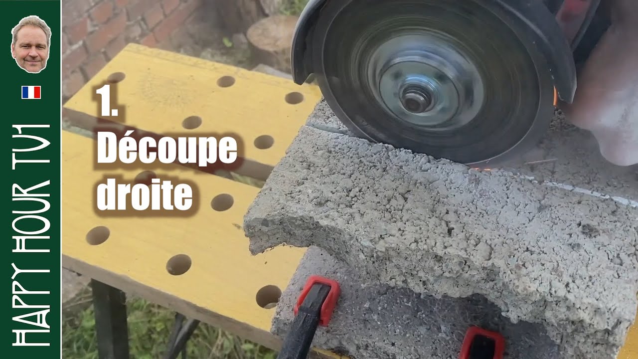 Découper un parpaing de 14cm avec une meuleuse d'angle: coupe droite