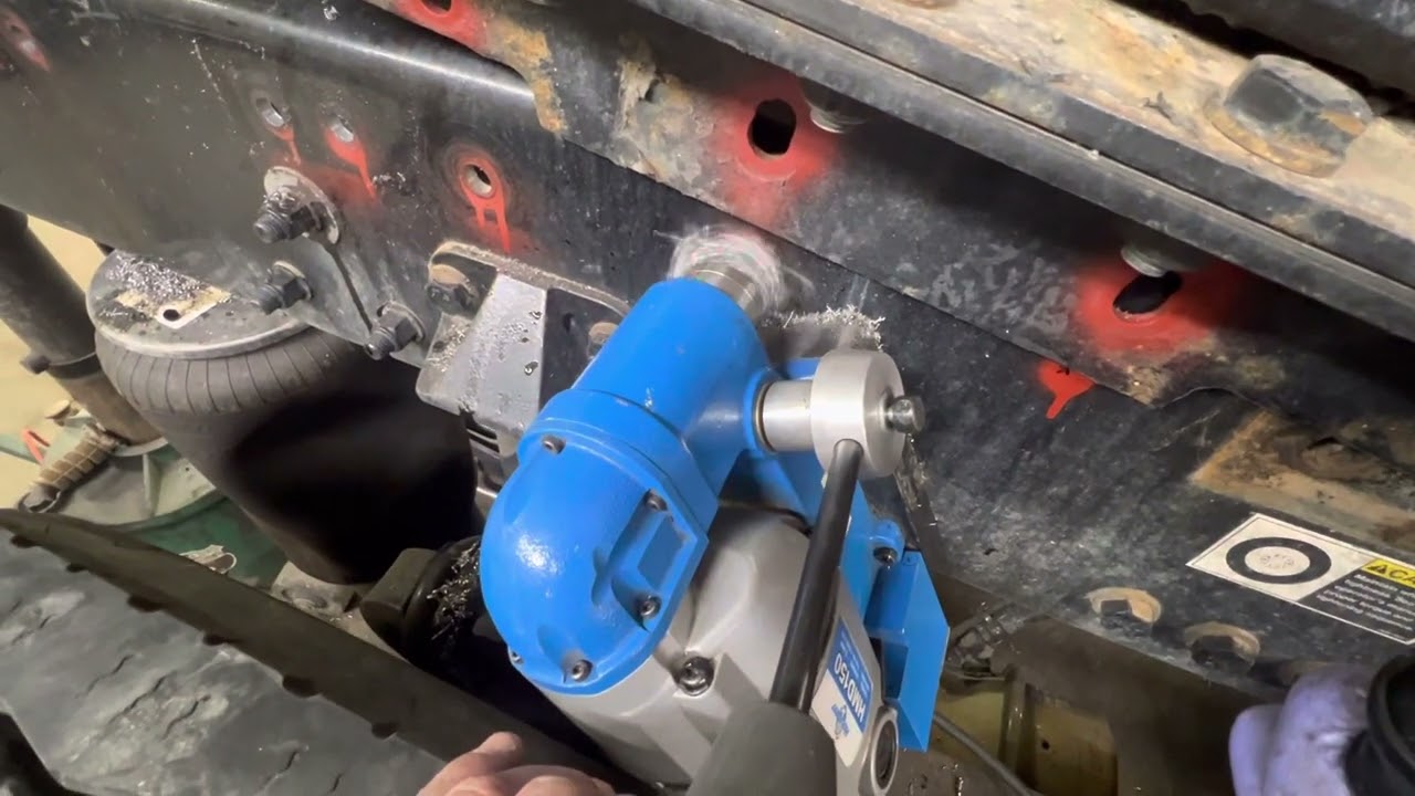 Magnetic drill easiest way to drill holes in a truck frame