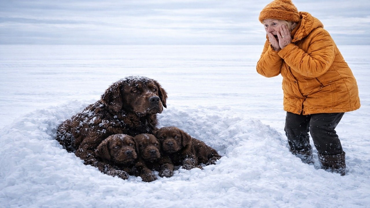 A Mother Dog and Her Puppies Were Freezing in the Snow — Then an Old Woman Did Something Incredible