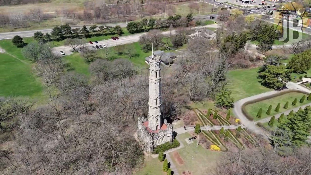 Epic Aerial Views Over Historic Battlefield Park Monument