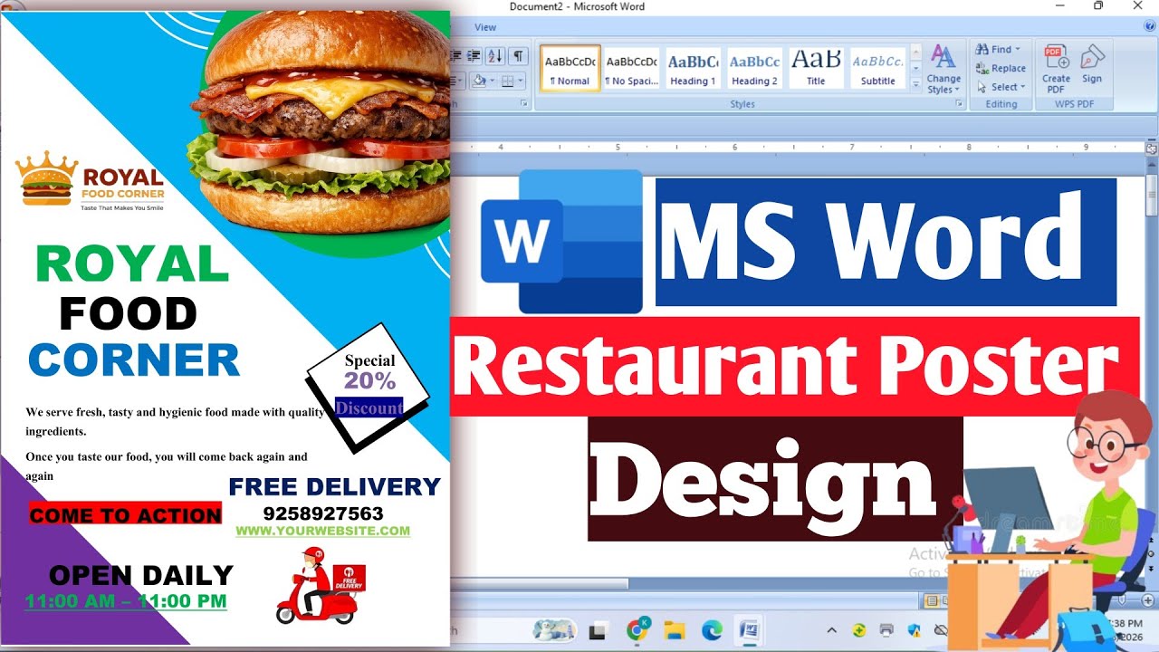 🔥MS Word Restaurant Card Design | Food Poster kaise banaye | How to make food poster in ms word 