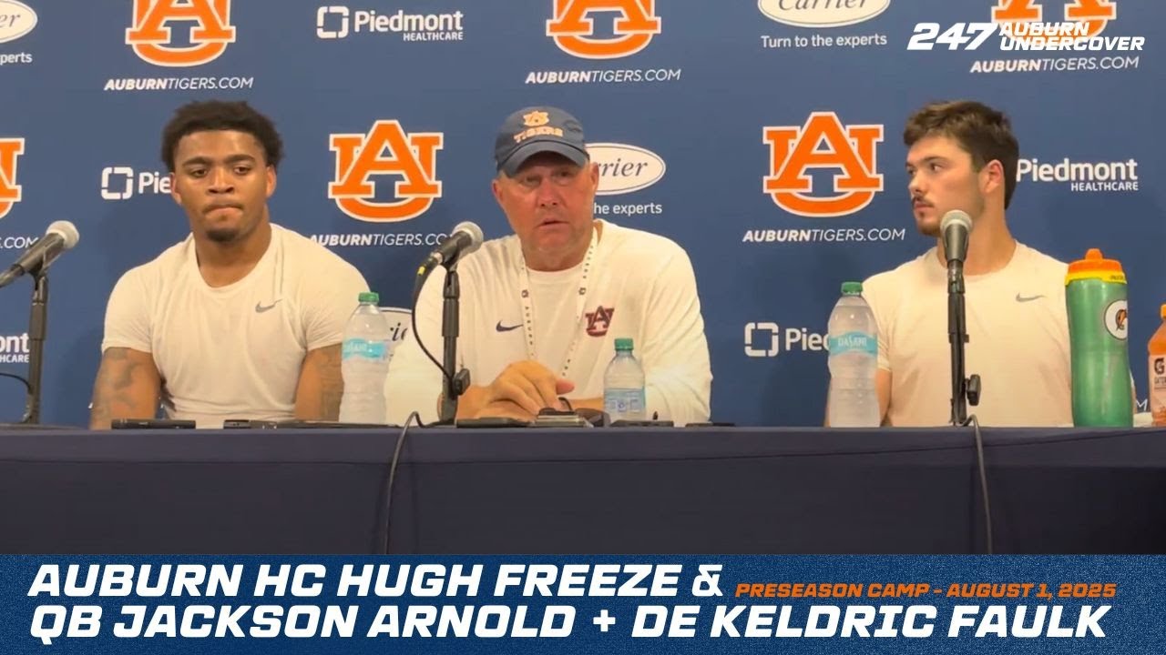 Auburn HC Hugh Freeze, QB Jackson Arnold + DE Keldric Faulk | 2025 Preseason Camp