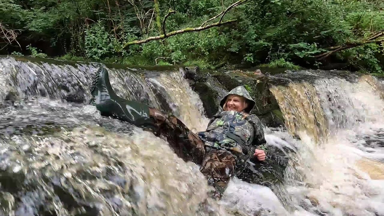Video 91 - Slippery when wet - Taster (chest waders, lycra suit, barbour wellies, swim, wetlook)